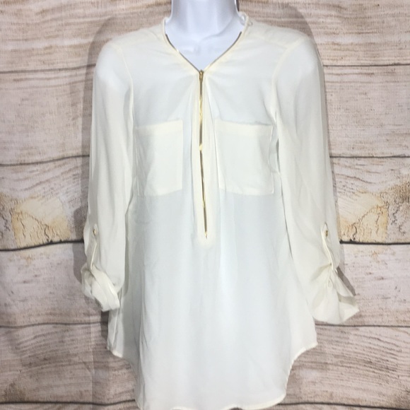 Zac & Rachel Tops - Zac & Rachel cream gold zipper top small pockets